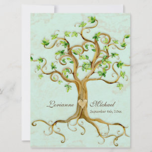 Modern Swirl Träd Roots Löv Antique Parchment Inbjudningar