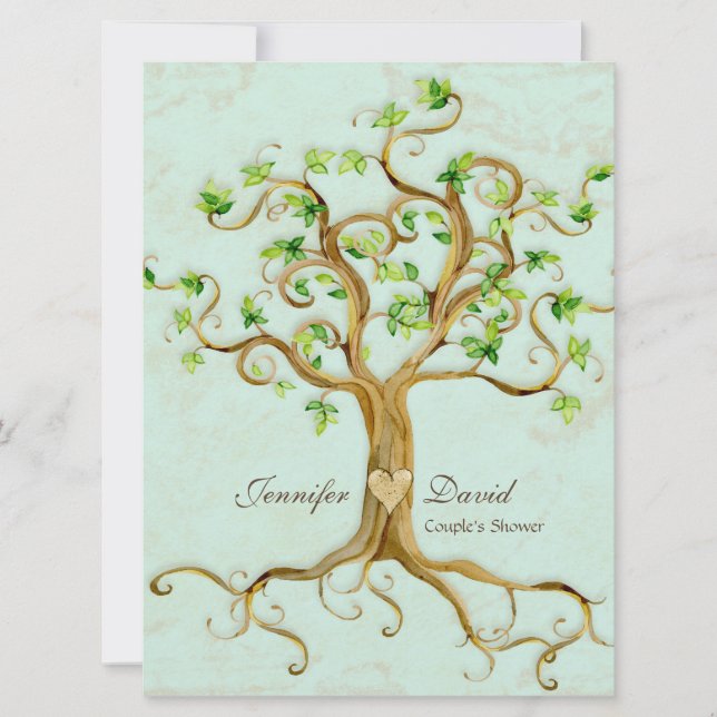 Modern Swirl Träd Roots Löv Antique Parchment Inbjudningar (Framsida)