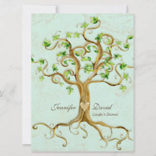Modern Swirl Träd Roots Löv Antique Parchment Inbjudningar