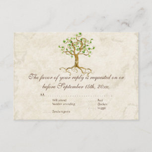 Modern Swirl Träd Roots Löv Antique Parchment OSA Kort