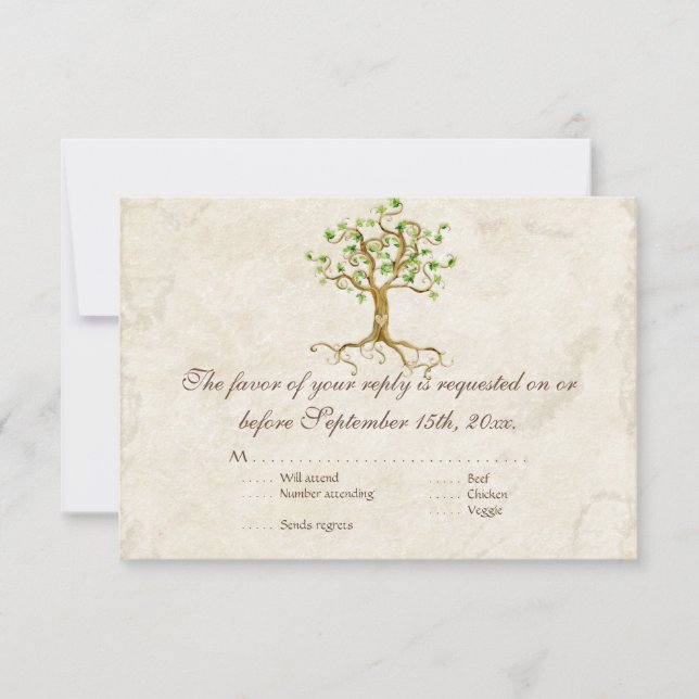Modern Swirl Träd Roots Löv Antique Parchment OSA Kort (Framsida)