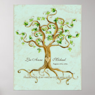 Modern Swirl Träd Roots Löv Antique Parchment Poster