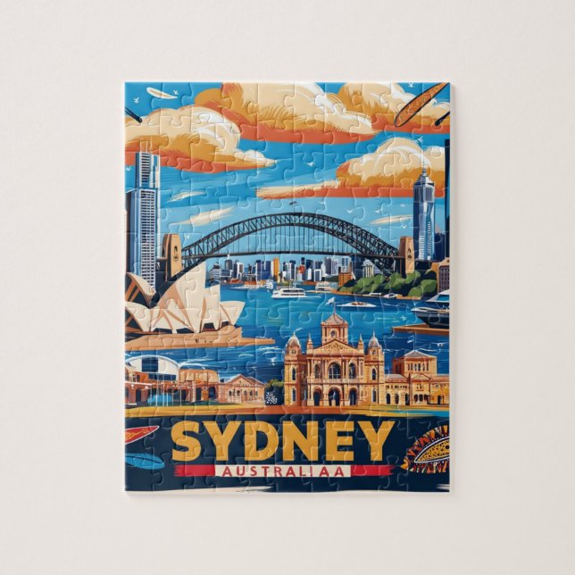 Modern Sydney Australia Travel Art Vintage Pussel (Vertikal)