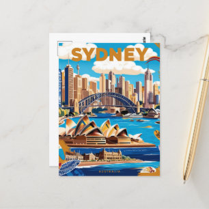 Modern Sydney Australia Travel Art Vintage Vykort