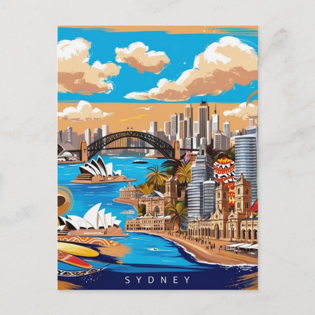 Modern Sydney Australia Travel Art Vintage Vykort (Framsida)