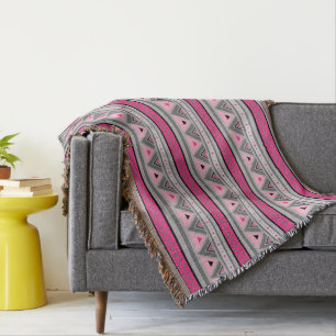 Modern sydvästlig geometri, Rosa och Grått / Gr Filt