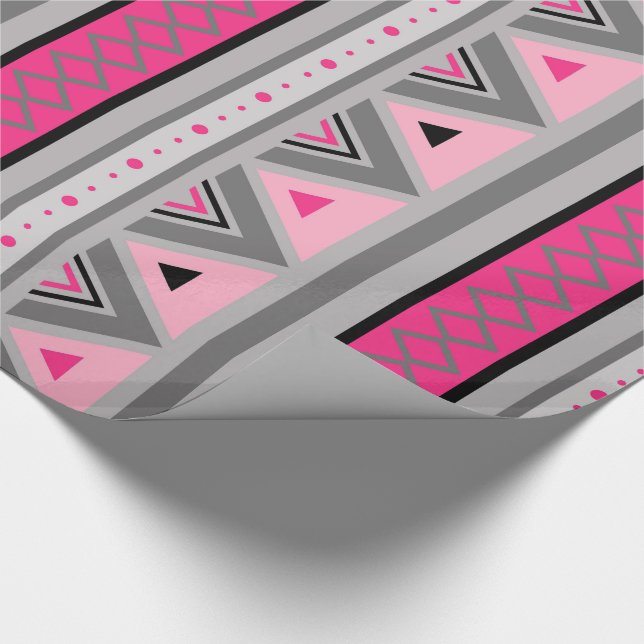 Modern sydvästlig geometrisk, rosa och grå presentpapper (Hörn)