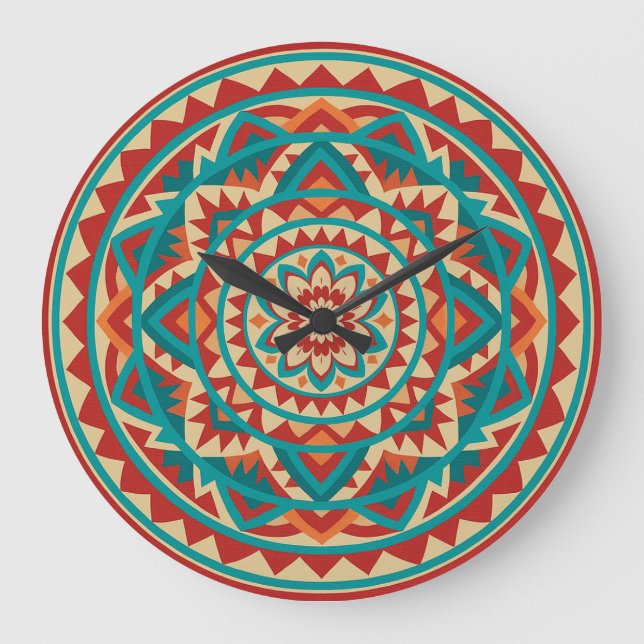 Modern sydvästlig mandala stor klocka (Framsida)