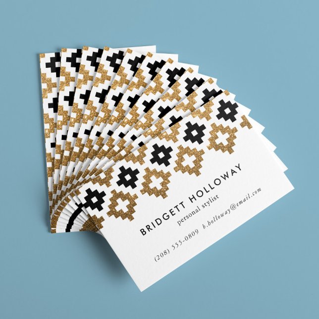 Modern sydvästra Blanket Black och Guld Glitter Visitkort (faux gold glitter and black geometric southwestern Navajo stye blanket motif business cards)