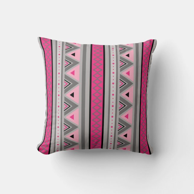 Modern sydvästra geometri, Rosa och Grått Throw Kudde (Framsida)