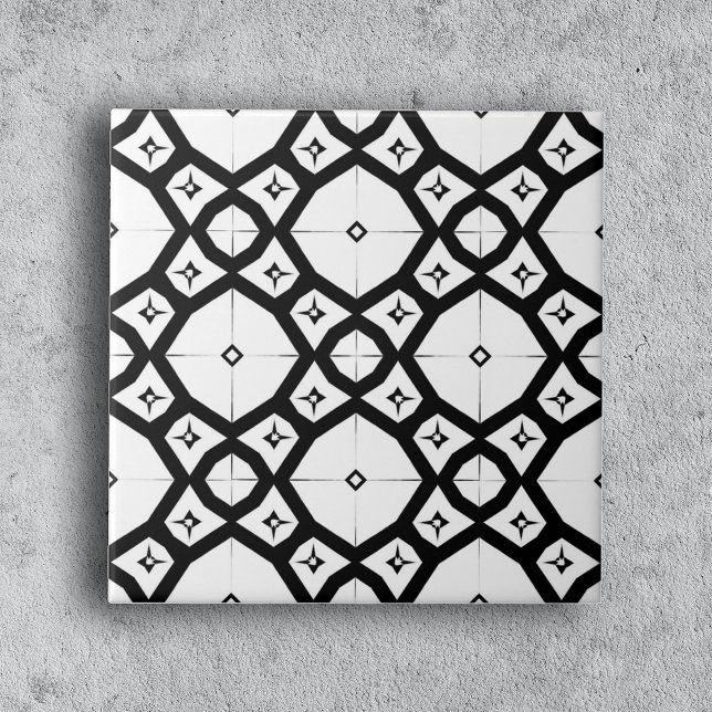 Modern symmetrisk geometrisk svart och vit kakelplatta (Skapare uppladdad)