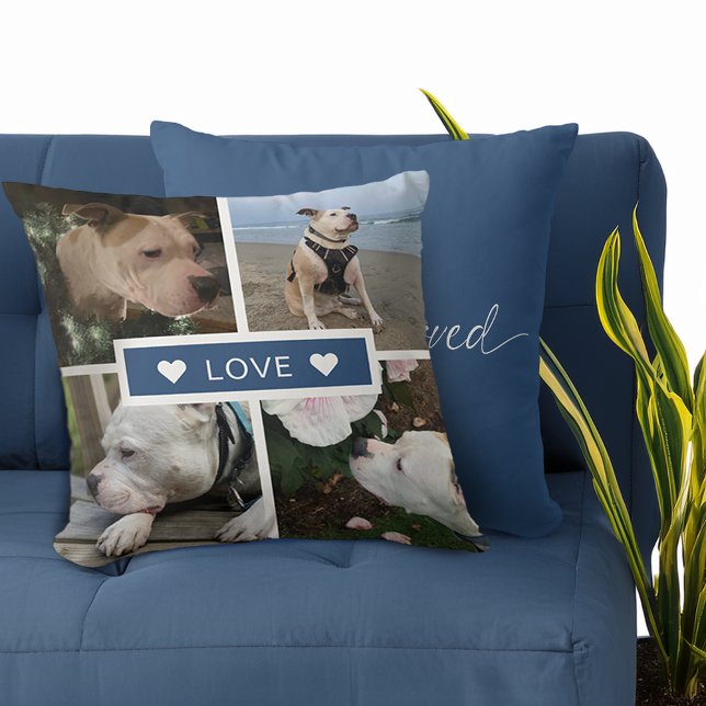 Modern Sympati Husdjur Foto Collage Kudde (Modern Sympathy Pet Photos Collage Throw Pillow)