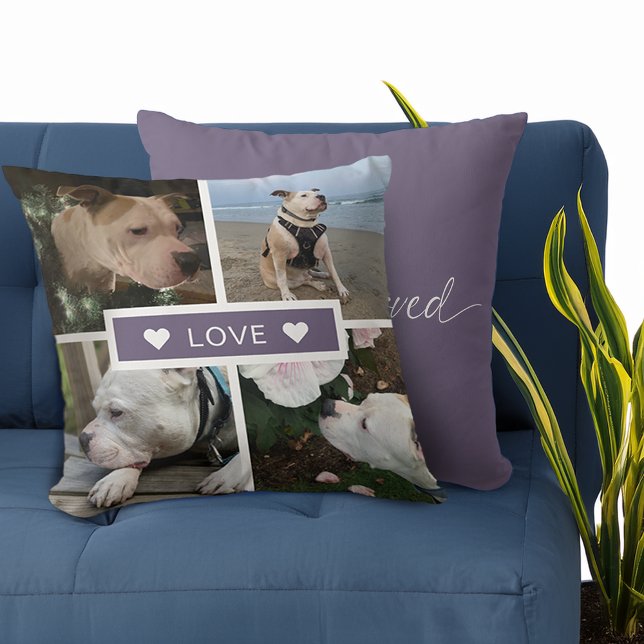 Modern Sympati Husdjur Foto Collage Kudde (Modern Sympathy Pet Photos Collage Throw Pillow)