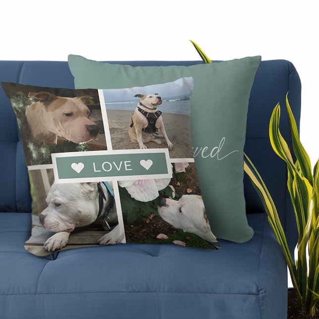 Modern Sympati Husdjur Foto Collage Kudde (Modern Sympathy Pet Photos Collage Throw Pillow)