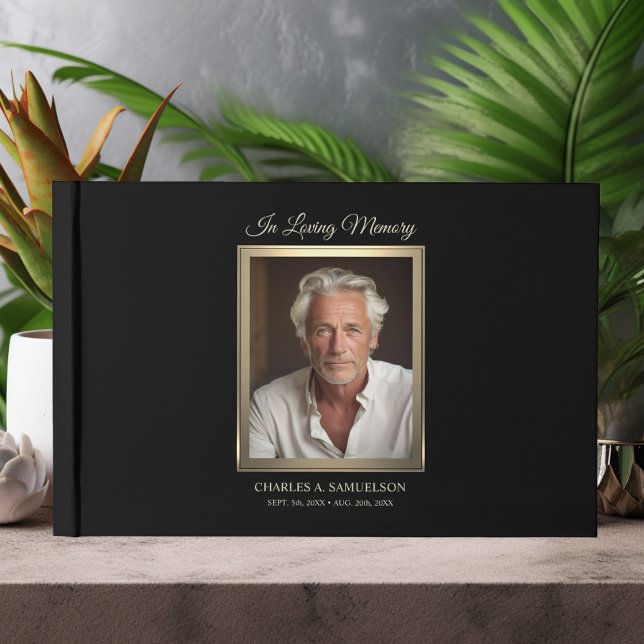 Modern sympati Masculine Guld Black PHOTO Gästböcker (Modern Sympathy Masculine Gold Black PHOTO Guest Book)