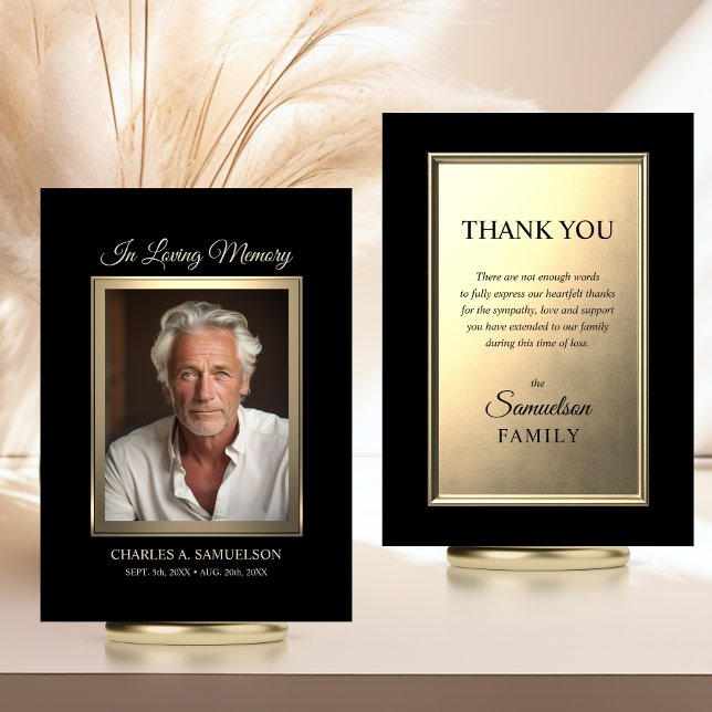 Modern sympati Masculine Guld Black PHOTO Kort (Modern Sympathy Memorial Masculine (man) Gold Black PHOTO Card | Digital Download)