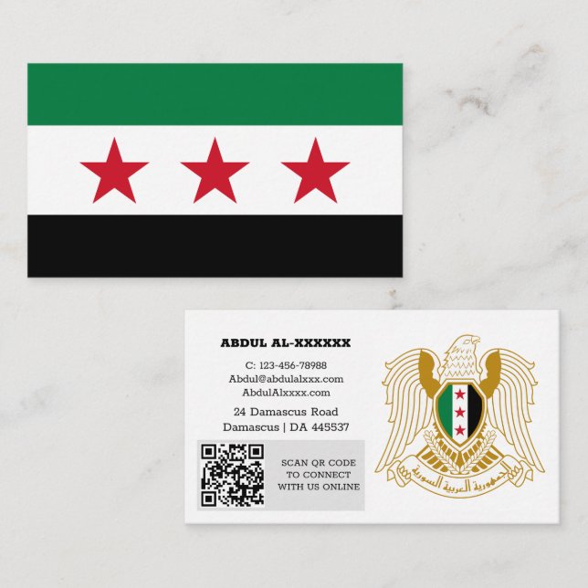 Modern Syrien, Affärskort, Syriens Flagga QR-kod Visitkort (Fram/baksida)