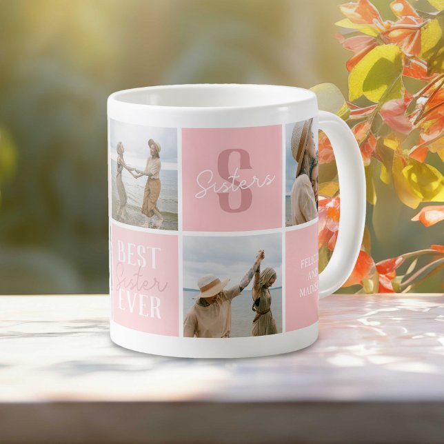Modern syster syskon fotokollage rosa kaffemugg (Skapare uppladdad)