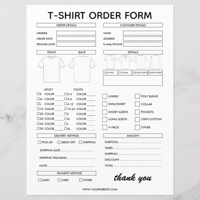 Modern T-Shirt Order Form For Small Business (Framsida)