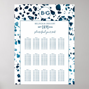 Modern tabell över säten i Terrazzo Mosaic Blue Br Poster