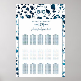 Modern tabell över säten i Terrazzo Mosaic Blue Br Poster