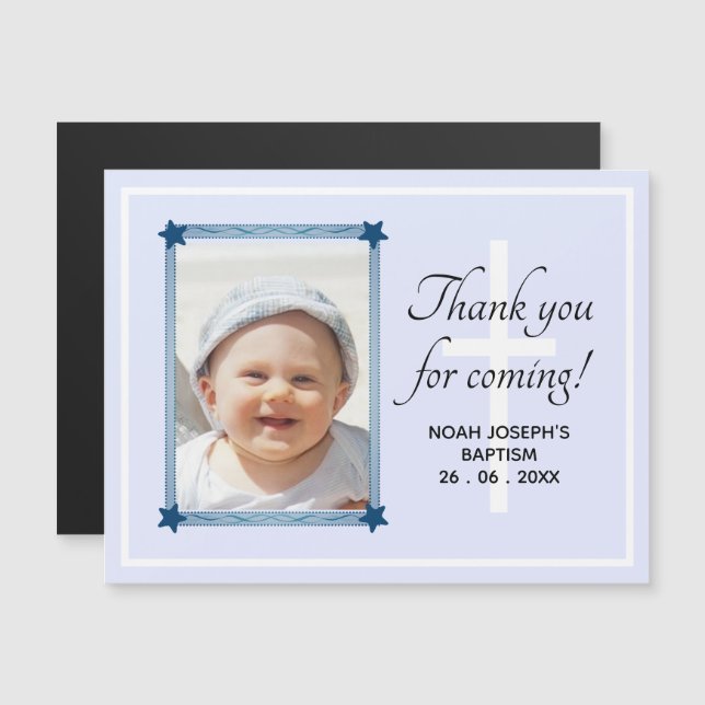 Modern TACK ATT KOMMA! Baptism Gift Magnet (Fram/baksida)