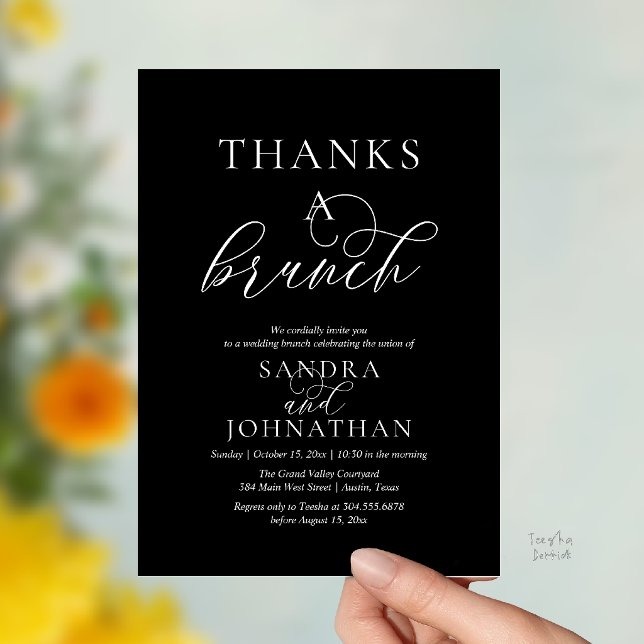 Modern Tack för en Brunch Bröllopshelg Celebration Inbjudningar (Modern Thanks a Brunch Modern Wedding Weekend Celebration Invitation Card in Classy Black)