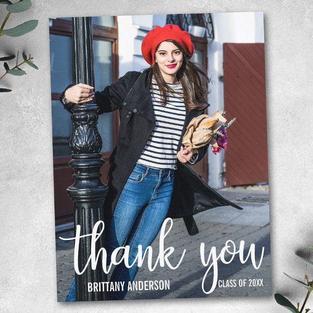 Modern Tack för Examen Foto på Examinerad Vykort (Customize to change your personalized text size or text style.)