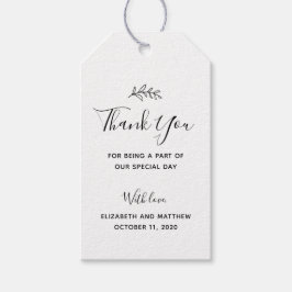 Modern tack för märkrn. Enkelt botaniskt bröllop Presentetikett