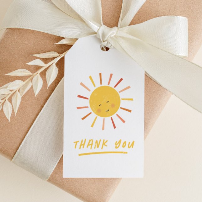 Modern Tack för Party i Sol vid Barns födelsedag Presentetikett (Simple cute boho sun kids thank you favor tag.)