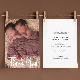 Modern tack för Personligen Twin Baby Photo Kort