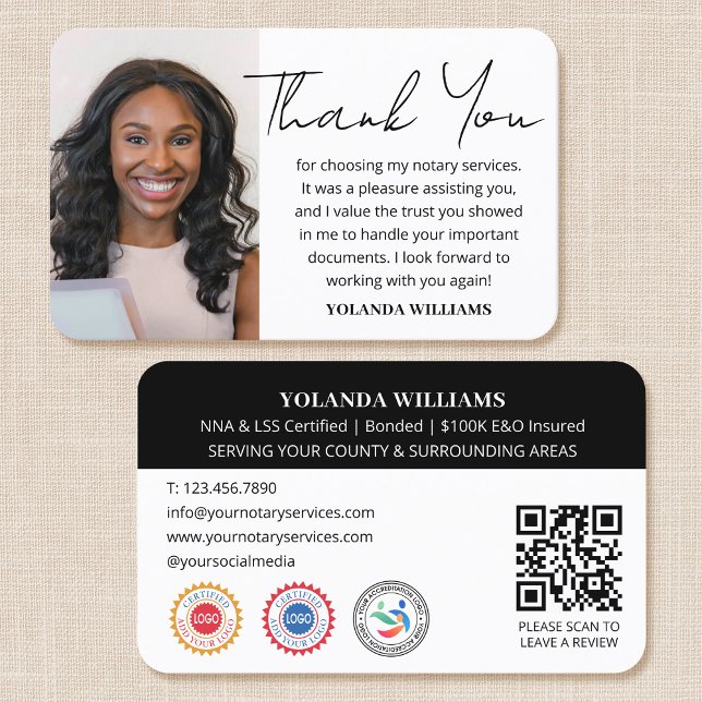 Modern Tack Notary Public Photo QR Code Black Visitkort (Skapare uppladdad)