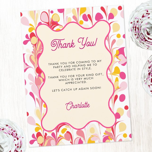 Modern Tack Retro Abstrakt Rosa Vykort (Modern abstract groovy abstract wavy personalized thank you postcard)