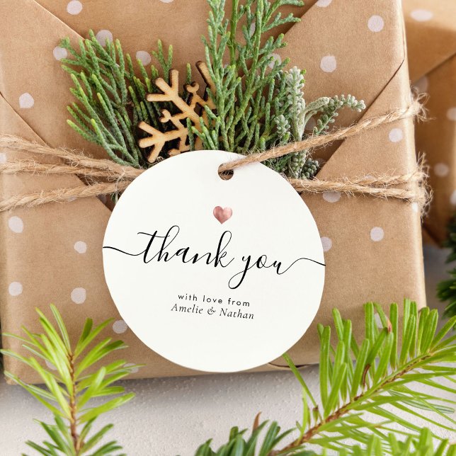 Modern Tack Script Ro Guld Heart Bröllop Gåvor Etiketter (Skapare uppladdad)