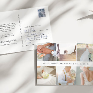 Modern tacksamhet Bröllop Photo Collage Tack Vykort