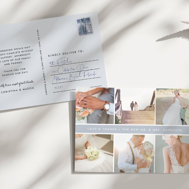 Modern tacksamhet | Bröllop Photo Collage Tack Vykort (Skapare uppladdad)