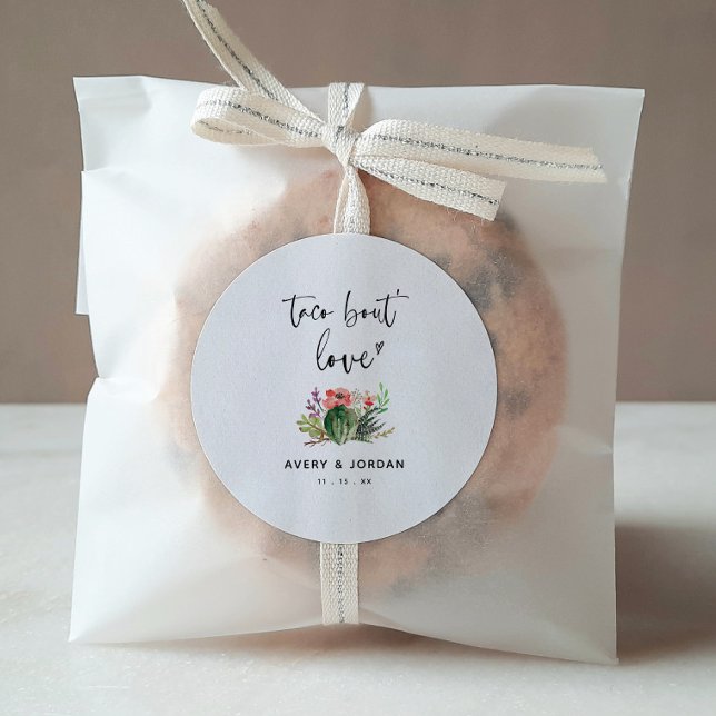 Modern Taco Bout Kärlek Cactus Succulent Bröllop Runt Klistermärke (Skapare uppladdad)