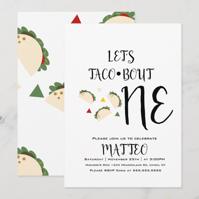 Modern Taco Första Födelsedag Big One Inbjudningar (Fram/baksida)