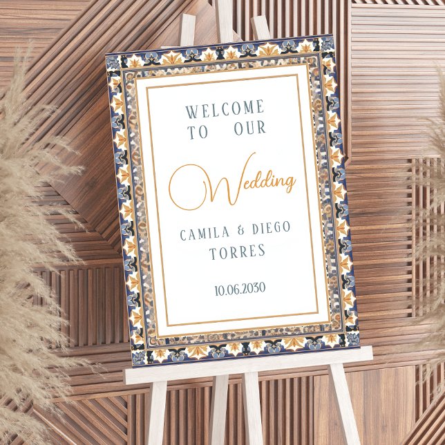 Modern Talavera Mexican Tile Wedding Welcome Sign Poster (Skapare uppladdad)