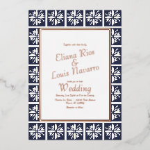 Modern Talavera Navy Blue Bröllop Präglat