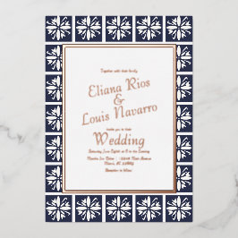 Modern Talavera Navy Blue Bröllop Präglat   