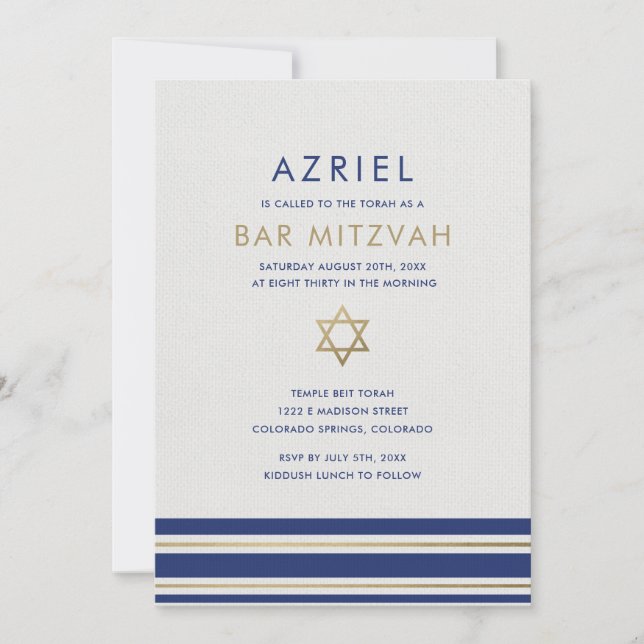 Modern Tallit Bar Mitzvah-inbjudan Inbjudningar (Framsida)