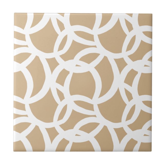 Modern Tan and White Abstrakt Mönster Kakelplatta (Framsidan)