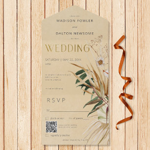 Modern Tan Boho-torkad Blommigt Bouquet QR-kod