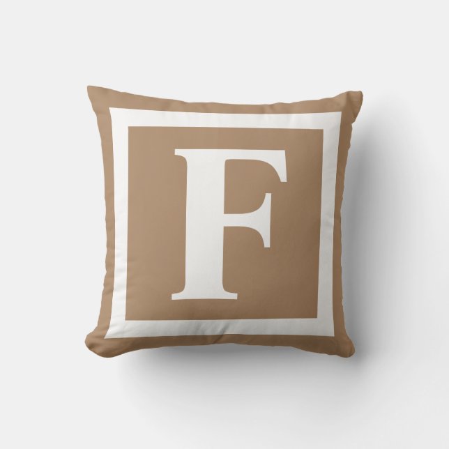 Modern Tan Brown Monogram Initial Kudde (Framsida)
