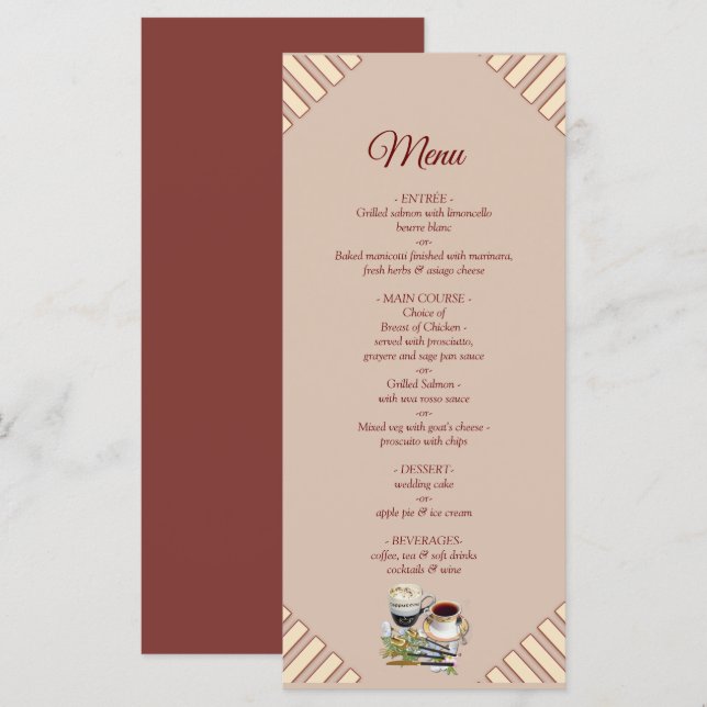 Modern Tan - Marsala-vin ton rand Menu Meny (Fram/baksida)
