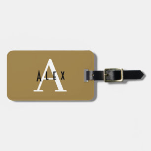 Modern Tan Monogram Namn + Initial Bagagebricka