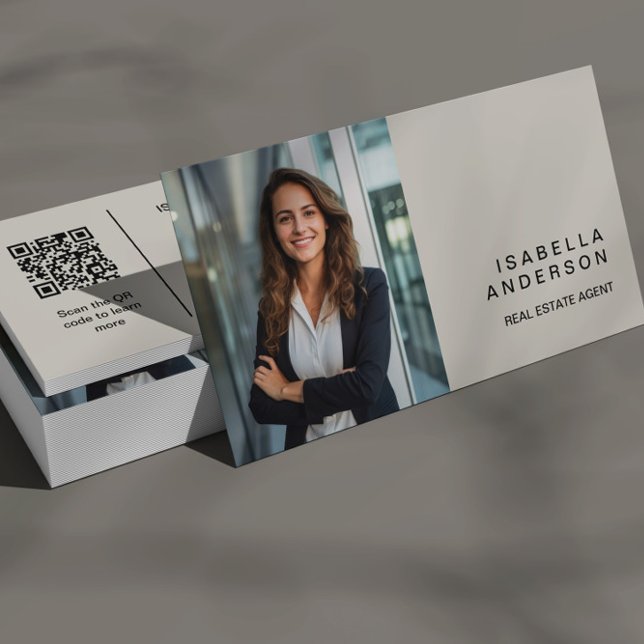 Modern Tan Real Gods Professionell Photo QR Visitkort (Skapare uppladdad)