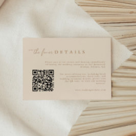 Modern Tan Wedding Details QR Code Enclosure Card Tilläggskort