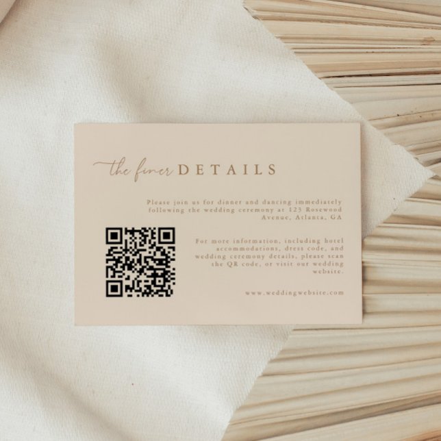 Modern Tan Wedding Details QR Code Enclosure Card Tilläggskort (Skapare uppladdad)